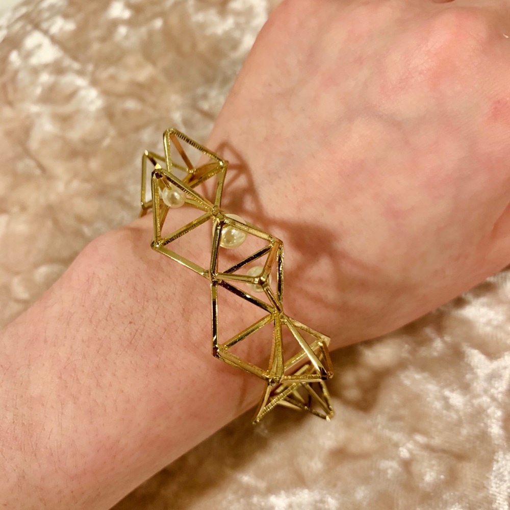 Gold Geometric Pearl Cuff Bracelet